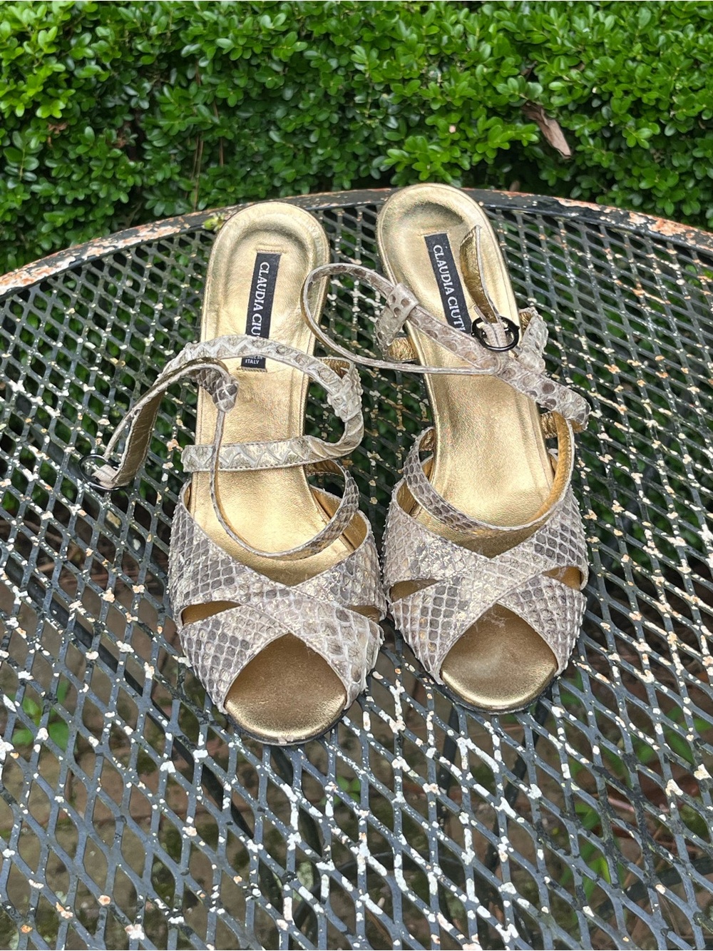 Claudia Ciuti Taupe Snake-Effect Strappy Heels